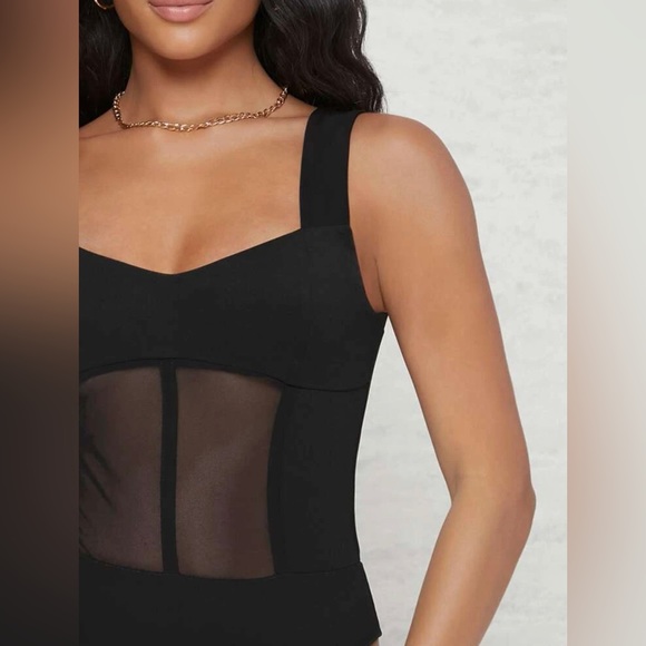 SHEIN Sheer Mesh Panel High-Leg Bodysuit - Picture 2 of 5